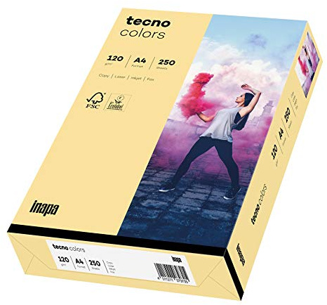 inapa färgat skrivarpapper, färgglatt papper tecno färger: 120 g/m², A4, 250 ark chamois