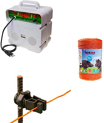 Pastor Eléctrico Kit Profesional de Cercado Eléctrico 220V con Cable y Aisladores Gemi