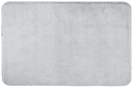 WENKO Badematte Saravan, Bad-Teppich in weicher Qualität aus Mikrofaser (100% Polyester) mit 20 mm Florhöhe und rutschhemmender Rückseite, schnelltrocknend und fusselfrei, 50 x 80 cm, Hellgrau