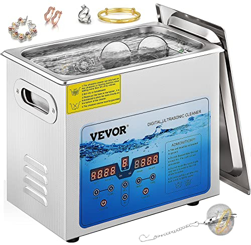 VEVOR Nettoyeur à Ultrasons Numérique 6 L Nettoyeur Ultrasonique Professionnel 36-40 kHz Appareil Nettoyage Réglable Inox Chauffage 200 W Ultrason 180 W 1-99 min 0-80 °C pour Lunettes Bijoux Montres
