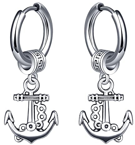 feilok Edelstahl Creolen Baumeln Huggie Damen Ohrringe für Herren Frauen Hoop-Ohrringe mit Anker Anhänger Männer Creolen Hängend