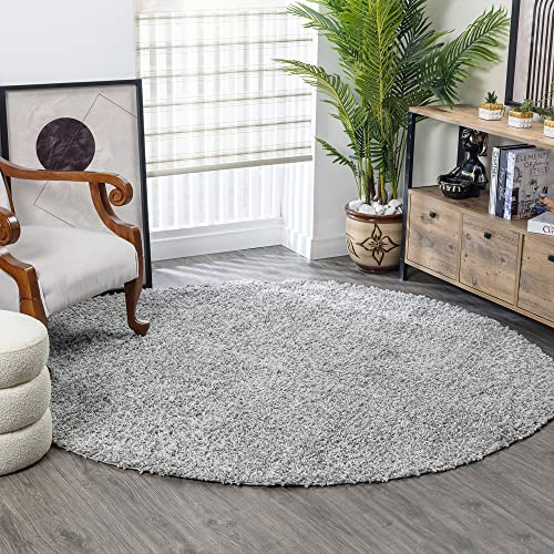 Surya Home Shaggy Berber Teppich - Flauschiger Teppich für Wohnzimmer, Esszimmer, Schlafzimmer, Langflor Hochflor Teppich flauschig - Teppich groß 160 cm Rund, Wohnzimmerteppich in Grau
