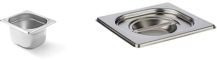 HENDI 806630 Gastronormbehälter, Temperaturbeständig von -40° bis 300°C,1,6L,GN1/6,176x162x(H) 100mm,Edelstahl & APS 81695 GN 1/6 Deckel ohne Löffelaussparung, Abmessungen 176 x 162 mm/Höhe 30 mm
