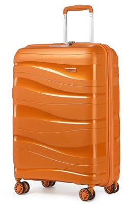 KONO Koffer Trolley 55cm Reisekoffer Leicht Hartschalenkoffer mit TSA Schloss Zwillingsrollen Rollkoffer 4 Rollen (Orange)