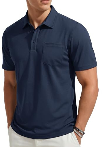 TACVASEN Polo Shirt for Men Pocket Tee Shirts Mens Moisture Wicking Shirts for Men Short Sleeve Men Cotton Polo Shirt Men's Short Sleeve Navy