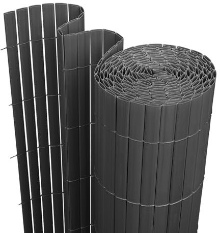 Cecaylie DREI Rippenverstärkungen,Anthrazit PVC Sichtschutzmatte Sichtschutzzaun,UV-beständig, schimmelfrei und pflegeleicht,Verstärkt Starke Privatsphäre für Garten Balkon Terrasse(1.4 * 4M)