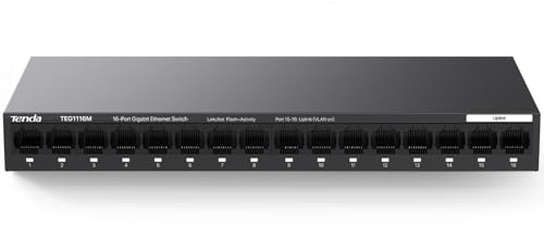Tenda TEG1116M 16 Port Gigabit Switch, Unmanaged Ethernet Switch with Traffic Optimization, Plug & Play, Fanless & Metal Design Network Switch, Limited Lifetime Protection