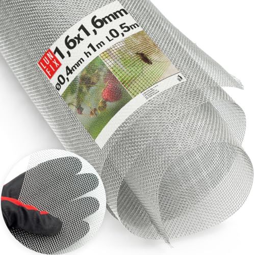 Malla de Alambre galvanizada fina 1,6x1,6mm Ø0,4mm 1x0,5m para ventilación y aireación, rejilla y tela metalica tipo pajarera y gallinera, malla metalica para protección contra insectos y ratones
