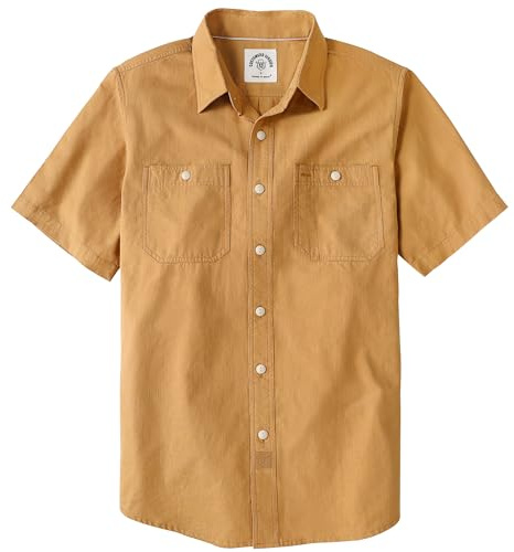 Dubinik® Chemise Homme Manches Courtes en Chambray Coton Léger Coupe Regular Deux Poches Style Urbain Décontracté Couleur Orange XL