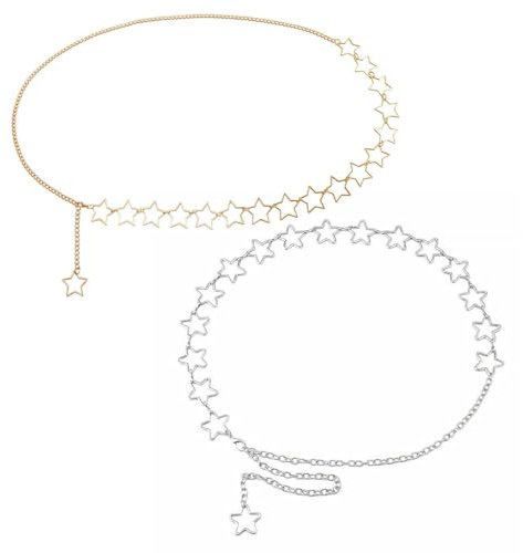 YSJCHEBS 2 Stück Kleine Stern-Taillenkette, Kettengürtel, Metallkettengürtel Für Damen, Großer Kettengürtel, Kleiderkettengürtel, Stern-Taillenkettengürtel