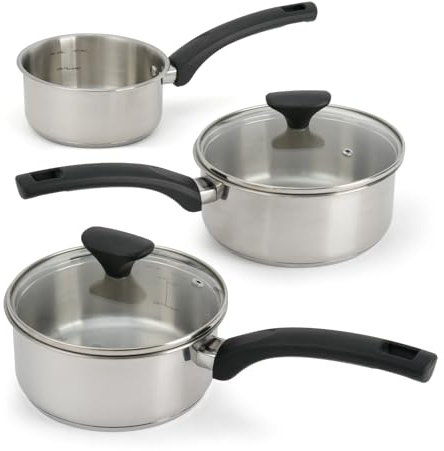 3 Piece Saucepan Set - 14cm 16cm & 18cm Sauce Pot Set Induction, Gas and Electric Hobs Pan Stainless Steel Sauce Pans