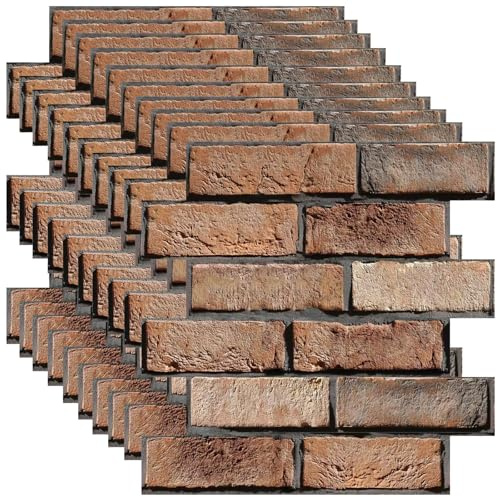 Veczom 3D Wall Panels Peel and Stick,10 Pack 3D Brick Wallpaper Peel and Stick,Waterproof Wall Panel PVC Stone for Interior Décor,Living Room,Lobby Bedroom Hotel Office