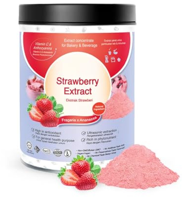 Jordgubbspulver - Standardiserad extrakt 200g ren 100% naturlig - För soppa, juice och bakverk