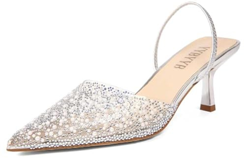 LYMLYB Scarpe da Sposa con Tacco a Spillo e Perle Chiuse da Donna + Tacchi a Spillo con Cinturino Posteriore in Memory Foam e Strass,Rosa,38 EU