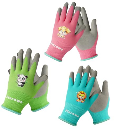 Plusawa barnhandskar, anti-skärning, nylon + spandex handskkärna, halkfri och reptålig, bekväm och andas. Lämplig för barn utomhusaktiviteter, 3 par paket, XS (XS)