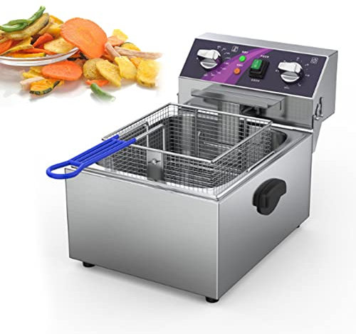 Gas Deep Fryer Deep Fryer Tank 10 Litre 20 Litre, Electric Deep Fryer with Basket Stainless Steel Oil Fryer, Stainless Steel Countertop Tank Deep Fryer W/Fryer Basket, Restaurants (Single)
