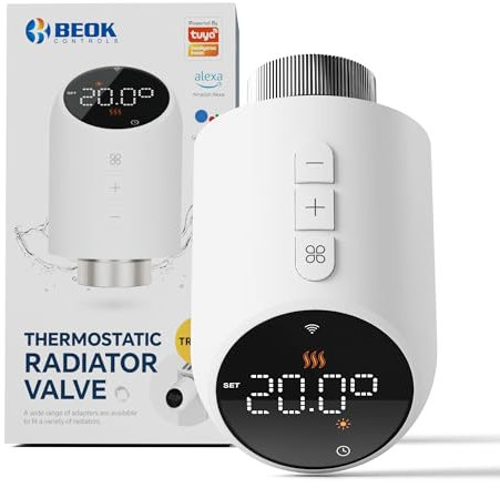 Heizkörperthermostat WLAN, Beok Thermostat Heizung Smart Thermostatkopf WiFi Heizungsthermostat Heizungsregler Digital Steuerung Per Tuya App, Google Assistant & Alexa, Batteriebetrieb