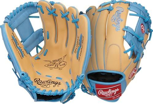 Rawlings | Select Pro Lite Series Francisco Lindor Gant de Baseball pour Enfant | 29,2 cm | Main Droite | Camel/Bleu Columbia