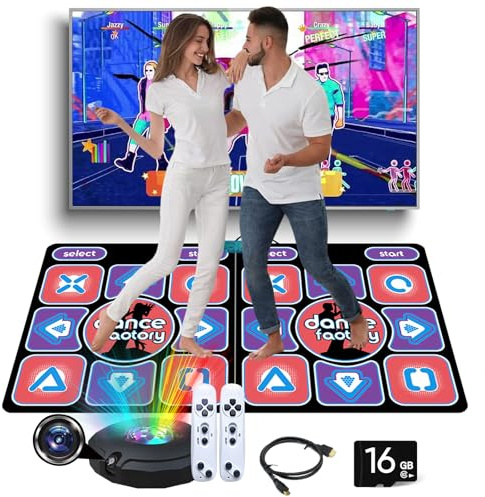 Tappetino da ballo HDMI con telecamera per TV, tappetino da ballo per bambini e adulti, per due utenti con controller wireless da 16 GB, tappetino da gioco antiscivolo, per fitness e danza (A)
