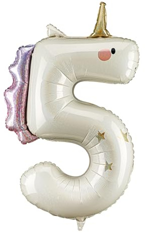 PartyDeco de globos con números de unicornio de 36.5 pulgadas, globos de aluminio con números de cumpleaños para niñas, inflables de aire y helio, decoraciones de cumpleaños de unicornio, suministros