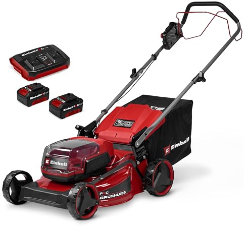 Einhell Akku-Rasenmäher GC-cm 36/46 S Li BL Kit Power X-Change (36 V, 46 cm Schnittbreite, bis 500 m², Brushless, Radantrieb, 50 L Fangkorb, inkl. 2X 4,0 Ah + 1x Twincharger)