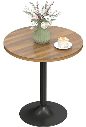 HOMCOM Table de Bar Ronde 60 cm, Table Haute Cuisine Mange-Debout avec Patins antidérapants, Cadre en métal, pour Cuisine, Salon, Noyer