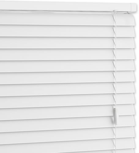 AQS - PVC Venetian Window Blinds - Easy Fit Curtains Trimmable Fittings - Windows Treatment Shutters Twist Open Close - Moisture Resistant Slats Wall & Recess Mount (White, 60W x 213H cm)