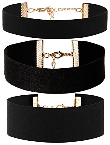 JewelryWe Schmuck 3pcs Damen Choker Halskette, 18mm/25mm/35mm Breite Velvet Spitze Choker Tattoo Punk Gothic Halsband, Schwarz