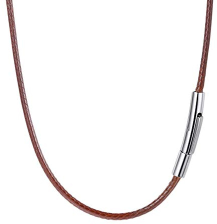 PROSTEEL Mens Leather Necklace Cord - 2mm Width Brown Braided Waxed Waterproof Rope Chain for Pendant with Stainless Steel Clasp, 22 Inches Length (with Gift Box)
