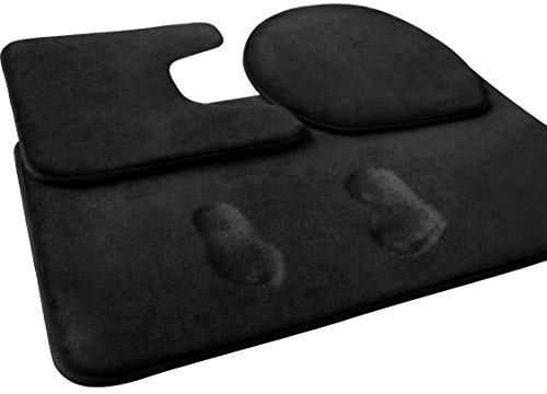 FEELSO Memory Foam Bath Mat Set , 3 Piece Non Slip and Absorbent Floor Mat , 20x31 Inches , 20x22 Inches U-Shaped Contour Bathroom Rug and Toilet Lid Cover for Tub Shower & Bath Room , Black