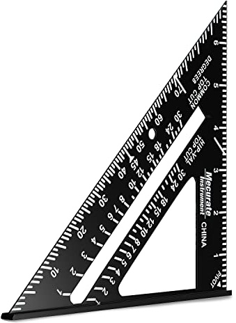Mecurate Rafter Square, 7 inch Triangle Carpenter Square Die-cast Aluminum Alloy for Woodworking and Carpentry