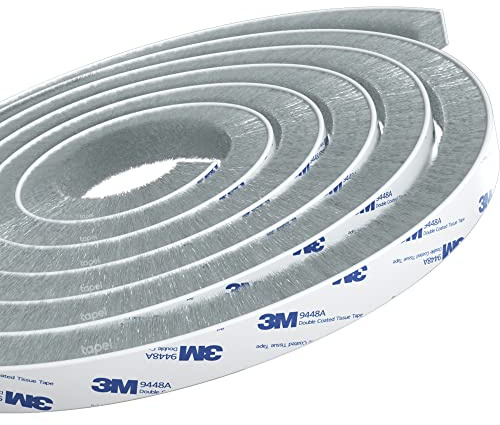 Tapel Brush Weather Stripping with 3M 9448 - Super Strength Sealant Thermal Insulation, Noise & Dust Reduction - Draught Excluder Sealing Strip for Window, Doors, Garage - 5m(L) x 9mm(W) x 9mm(T)