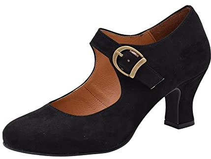 PASARELA - Zapatos de Baile Flamenco Antelina Hebilla Antelina Mujer Color: Negro Talla: 41