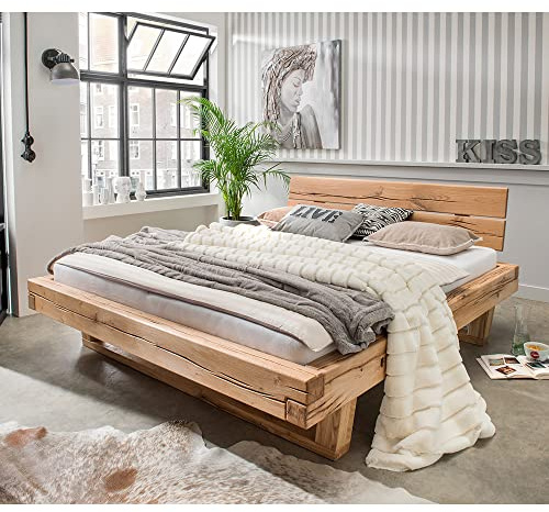 Lomadox Doppelbett Ehebett Bett Echtholz Massivholz, 180x200 cm, Eiche massiv, Holzkopfteil, Massivholzkufen, B/H/T ca. 198/88/228 cm