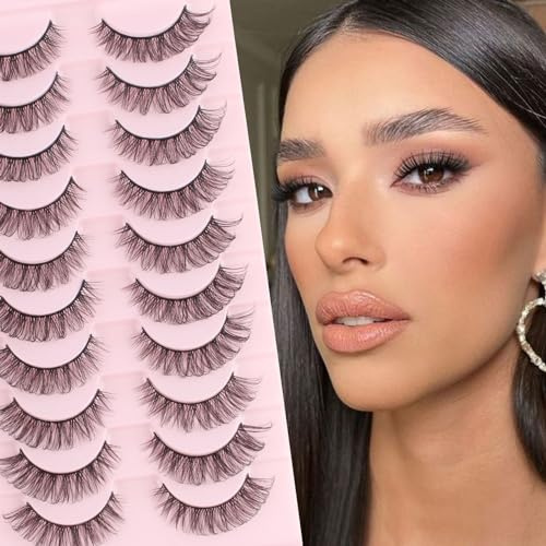 Faux Cils Volume Russe Fake Lashes Yeux de Biche 3D Naturel 10 Paires Cat Eye Professionnel D Curl Reutilisable Russian Fluffy Faits à la Main des Faux-Cils Mink False Eyelashes Waterproof