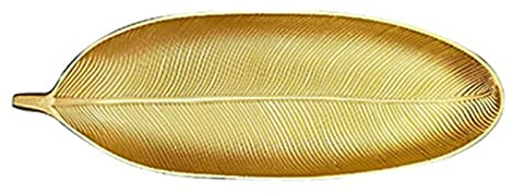 Bandeja Decorativa Dorada, 40cm/59cm Forma de Hoja Dorada Plato para Servir Bandeja de Almacenamiento Plato Bandejas para Servir Grandes para Ensaladas Postre Aperitivos Pastas Frutas(Pequeño)