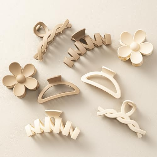 HBselect 8 Stk. Haarklammer Haarspangen Hairclips Blume Kralle Clips für dickes Haar, rutschfeste Haarzubehör mit Multi-Styles, neutrale Farben Haarklaue Clips und Variety Pack, ideal für Mädchen