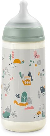 Suavinex, Biberon 360 ml. Biberon avec Tétine Symétrique SX Pro en Silicone à Débit Rapide (L). Avec Valve Anti-Colique. Silicone Fin Ultra-Doux. Pour Bébés, +6 Mois. Walk Vert
