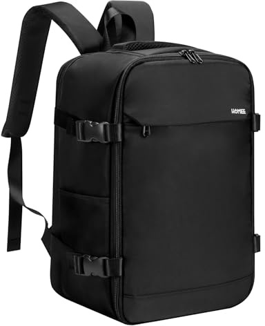 HOMIEE Ryanair Personal Item 40x20x25 Travel Bag, 20L Carry on Backpack Flight Approved Underseat Hand Luggage Cabin Bag for Weekender Gift Fits 15.6 Inch Laptop, Black
