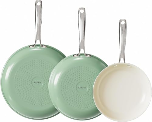 Redchef Keramik Bratpfannen ohne Teflon, Pfannenset Induktion, Keramikpfanne ohne ptfe und pfoa 20/24/28 cm Ceramic Pfanne für Alle Herdarten Backofenfest, Spülmaschinenfest (Grün)