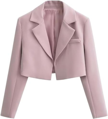 Moda Donna Blazer Corto Elegante da Lavoro per Ufficio - Giacca Sciolto Casual Con Risvolto (Rosa, L)