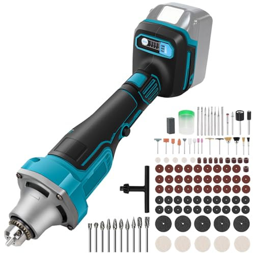 Amoladora recta inalámbrica compatible con batería Makita de 18 V, 4 velocidades 26000 rpm, amoladora eléctrica sin escobillas con 109 piezas de accesorios para moler, tallar y pulir (sin batería)