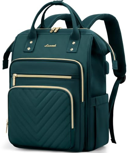 LOVEVOOK Rucksack Damen, 17,3 Zoll Laptop Schulrucksack Teenager Mädchen Wasserdicht, Elegant Reiserucksack Tagesrucksäcke Arbeitstasche, Backpack Women für Reise Uni Büro, Dunkelgrün
