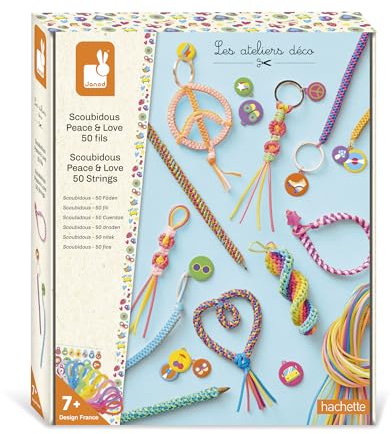 Janod - Scoubidous à Créer - 50 Fils de 90cm - Entre 11 et 14 Créations - Kit Loisir Créatif Enfant - DIY - Développement Créativité et Concentration – Dès 7 Ans - J09160