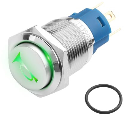 YACSEJAO 12 V autohupe tryckknapp brytare grön LED ljus på/av återställning brytare nyckel IP66 vattentät metallhögtalare motorcykel power växelknapp (16 mm)