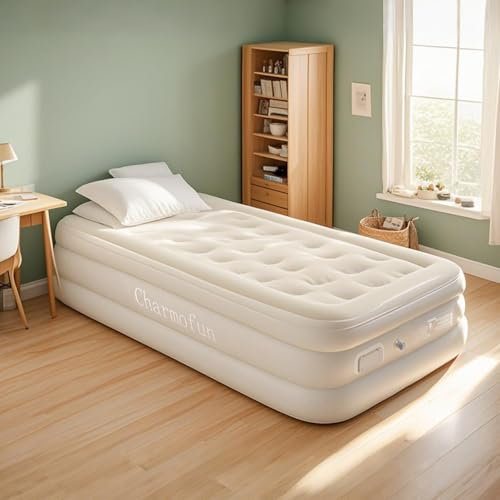 Charmofun Matelas Gonflable 1 Place, Lit Gonflable Portable et Étanche, Matelas Pneumatique avec Pompe Intégrée, Matelas Camping pour La Maison, Le Camping et Les Invités - 195 × 100 × 40cm (Single)