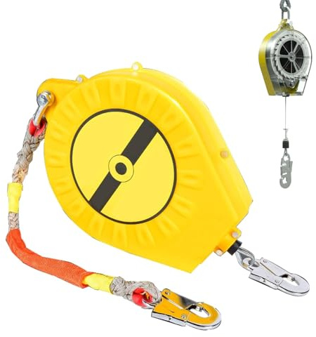 Aocay Dispositivo Anticaduta Retrattile Certificato 3-20 mt, Dispositivo Anticaduta Tetto 150 KG con Gancio, Dispositivo di Sicurezza Anticaduta Retrattile per Tetto e Lavoro Aereo(Giallo,7 mt)