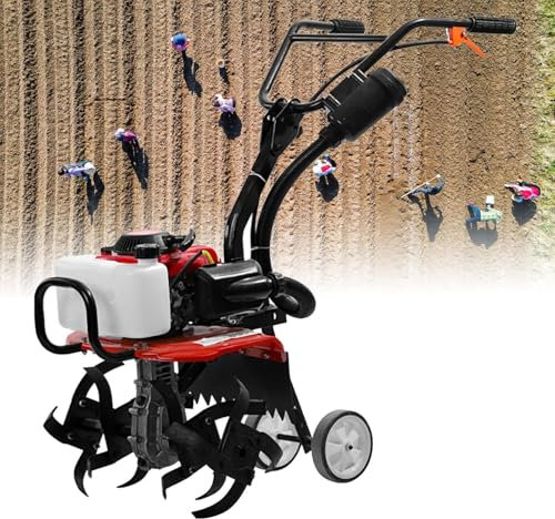 55CC Garden Petrol Tiller Motore,4 Tempi Prato Terreno Coltivatore Rotovator,Profondità di lavoro di 7,87 pollici, larghezza di fresatura di 15,75 pollici,Coltivatore a benzina, fresa rotante