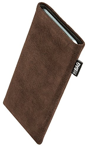 FITBAG Minimal telefonskal (MP-01) | Classic Brown | Alcantara innerfoder mikrofiberfodral för att rengöra skärmen