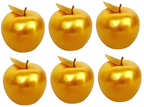 GOOHOCHY Frutta Artificiale Dorata Realistica, Decorazioni da Tavolo Ecologiche in Set da 6 Pezzi, Simulazione di Mele Dorate per Casa, Ufficio e Negozi di Frutta